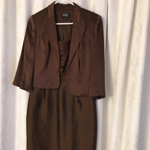 Adrianna Papell Occasions size 4 chocolate brown dress with jacket - Picture 2 of 6